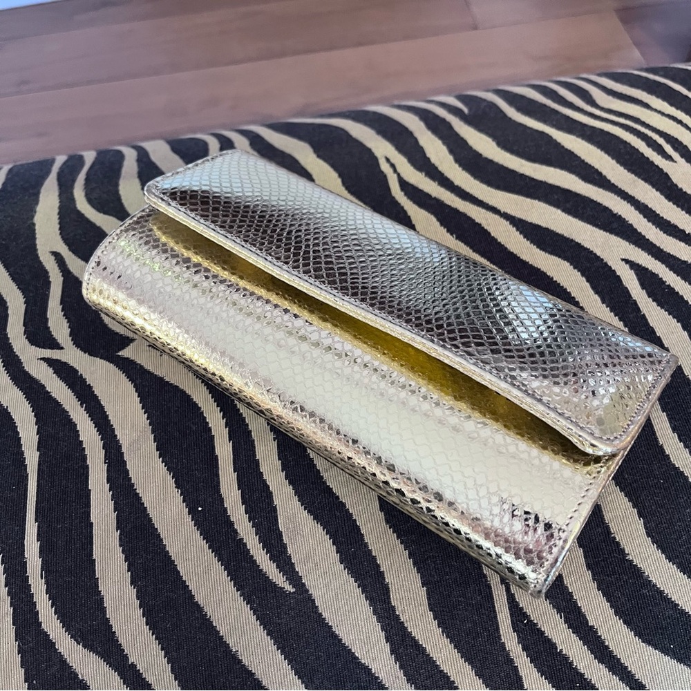 LK Bennett clutch bag. Gold faux snakeskin.